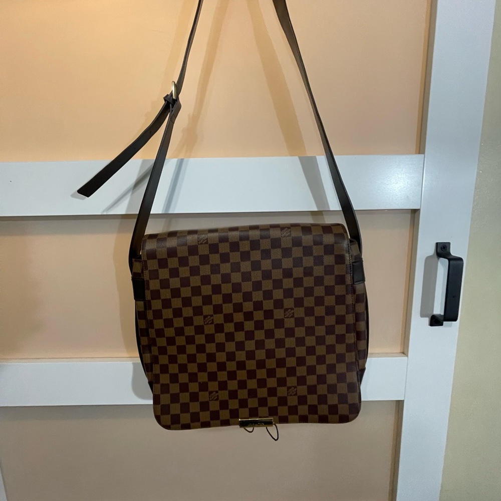 Checkered Brown Men's Shoulder Bag - Picture 3 of 9